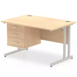 Dynamic Impulse W1200 x D800 x H730mm Straight Office Desk Cantilever Leg With 1 x 3 Drawer Single Fixed Pedestal Maple Finish Silver Frame - MI002439