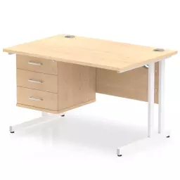 Dynamic Impulse W1200 x D800 x H730mm Straight Office Desk Cantilever Leg With 1 x 3 Drawer Single Fixed Pedestal Maple Finish White Frame - MI002443