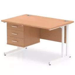 Dynamic Impulse W1200 x D800 x H730mm Straight Office Desk Cantilever Leg With 1 x 3 Drawer Single Fixed Pedestal Oak Finish White Frame - MI002669