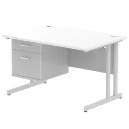 Dynamic Impulse W1200 x D800 x H730mm Straight Office Desk Cantilever Leg With 1 x 2 Drawer Single Fixed Pedestal White Finish Silver Frame - MI002205