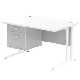 Dynamic Impulse W1200 x D800 x H730mm Straight Office Desk Cantilever Leg With 1 x 2 Drawer Single Fixed Pedestal White Finish White Frame - MI002209