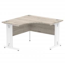 Dynamic Impulse 1200mm Corner Desk Grey Oak Top White Cable Managed Leg I003791