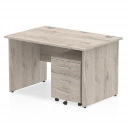 Dynamic Impulse 1200 x 800mm Straight Desk Grey Oak Top Panel End Leg with 2 Drawer Mobile Pedestal Bundle I003150