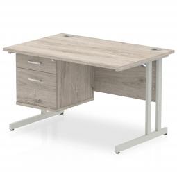 Dynamic Impulse 1200 x 800mm Straight Desk Grey Oak Top Silver Cantilever Leg with 1 x 2 Drawer Fixed Pedestal I003436