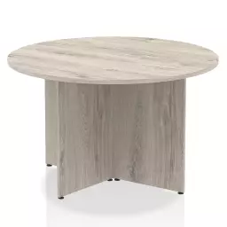 Dynamic Impulse W1200 x D1200 x H730mm Free-Standing Round Table Panel Arrowhead Leg Grey Oak Finish - I003276