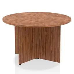 Dynamic Impulse W1200 x D1200 x H730mm Free-Standing Round Table Panel Arrowhead Leg Walnut Finish - I003404