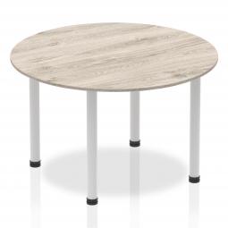 Dynamic Impulse 1200mm Round Table Grey Oak Top Silver Post Leg I003257