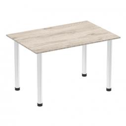 Impulse 1200mm Straight Table Grey Oak Top Chrome Post Leg I003615