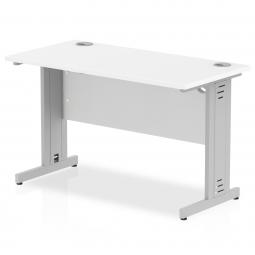 Impulse 1200 x 600mm Straight Desk White Top Silver Cable Managed Leg MI002276