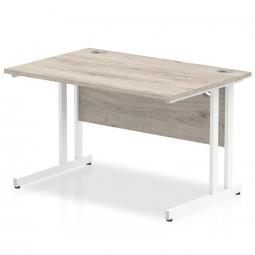 Impulse 1200 x 800mm Straight Desk Grey Oak Top White Cantilever Leg I003069