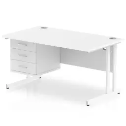 Dynamic Impulse W1400 x D800 x H730mm Straight Office Desk Cantilever Leg With 1 x 3 Drawer Single Fixed Pedestal White Finish White Frame - MI002218