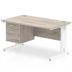 Dynamic Impulse 1400 x 800mm Straight Desk Grey Oak Top Silver Cable Managed Leg with 1 x 2 Drawer Fixed Pedestal I003456