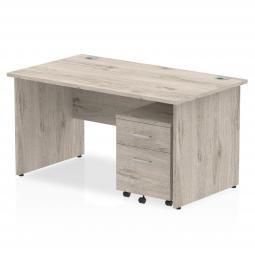 Dynamic Impulse 1400 x 800mm Straight Desk Grey Oak Top Panel End Leg with 2 Drawer Mobile Pedestal Bundle I003168