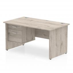 Dynamic Impulse 1400 x 800mm Straight Desk Grey Oak Top Panel End Leg with 1 x 3 Drawer Fixed Pedestal I003452