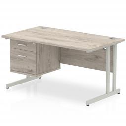 Dynamic Impulse 1400 x 800mm Straight Desk Grey Oak Top Silver Cantilever Leg with 1 x 2 Drawer Fixed Pedestal I003461