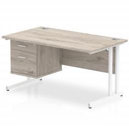 Dynamic Impulse 1400 x 800mm Straight Desk Grey Oak Top White Cantilever Leg with 1 x 2 Drawer Fixed Pedestal I003471