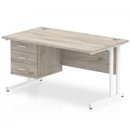 Dynamic Impulse 1400 x 800mm Straight Desk Grey Oak Top White Cantilever Leg with 1 x 3 Drawer Fixed Pedestal I003472