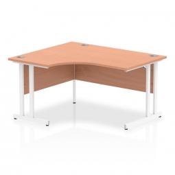 Impulse 1400mm Left Crescent Desk Beech Top White Cantilever Leg I003830