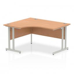 Impulse 1400mm Left Crescent Desk Oak Top Silver Cantilever Leg I003821