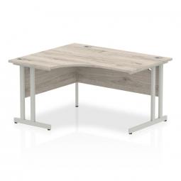 Impulse 1400mm Left Crescent Desk Grey Oak Top Silver Cantilever Leg I003819