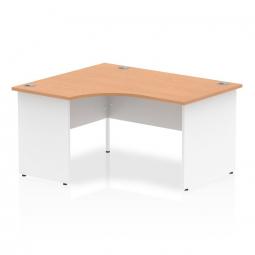 Dynamic Impulse 1400mm Left Crescent Desk Oak Top White Panel End Leg I003881