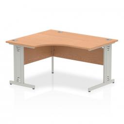 Dynamic Impulse 1400mm Left Hand Crescent Desk Oak Top Silver Cable Managed Leg I003845