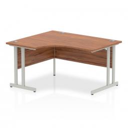 Dynamic Impulse 1400mm Left Hand Crescent Desk Walnut Top Silver Cantilever Leg I003823