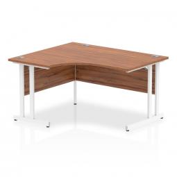 Dynamic Impulse 1400mm Left Hand Crescent Desk Walnut Top White Cantilever Leg I003835