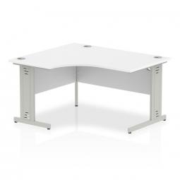 Dynamic Impulse 1400mm Left Hand Crescent Desk White Top Silver Cable Managed Leg I003846