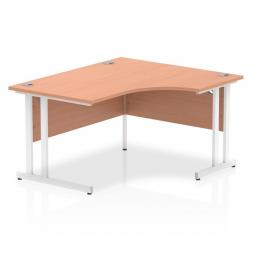 Impulse 1400mm Right Crescent Desk Beech Top White Cantilever Leg I003836