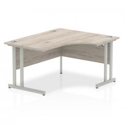 Impulse 1400mm Right Crescent Desk Grey Oak Top Silver Cantilever Leg I003825