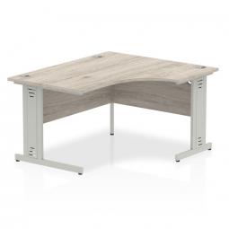 Dynamic Impulse 1400mm Right Crescent Desk Grey Oak Top Silver Cable Managed Leg I003849