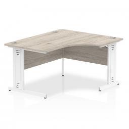 Dynamic Impulse 1400mm Right Crescent Desk Grey Oak Top White Cable Managed Leg I003861