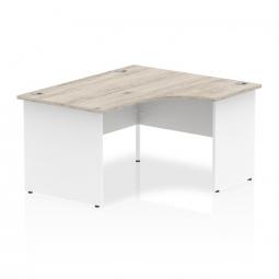 Dynamic Impulse 1400mm Right Crescent Desk Grey Oak Top White Panel End Leg I003884