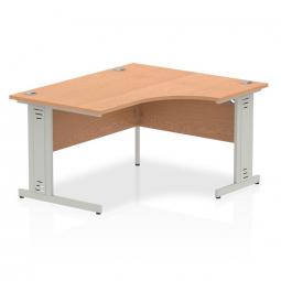 Dynamic Impulse 1400mm Right Crescent Desk Oak Top Silver Cable Managed Leg I003851