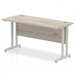 Impulse 1400 x 600mm Straight Desk Grey Oak Top Silver Cantilever Leg I003071