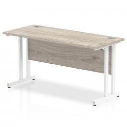 Impulse 1400 x 600mm Straight Desk Grey Oak Top White Cantilever Leg I003072