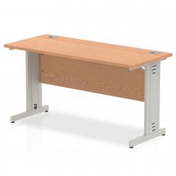 Impulse 1400 x 600mm Straight Desk Oak Top Silver Cable Managed Leg MI002729