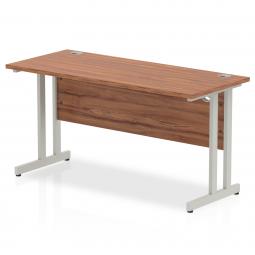 Impulse 1400 x 600mm Straight Desk Walnut Top Silver Cantilever Leg MI001911