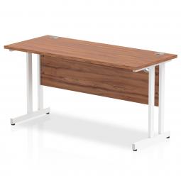 Impulse 1400 x 600mm Straight Desk Walnut Top White Cantilever Leg MI001916