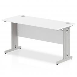 Impulse 1400 x 600mm Straight Desk White Top Silver Cable Managed Leg MI002277