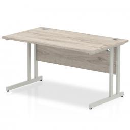 Impulse 1400 x 800mm Straight Desk Grey Oak Top Silver Cantilever Leg I003070