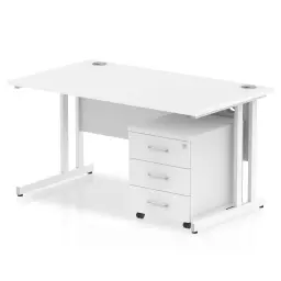 Impulse Cantilever Straight Office Desk W1400 x D800 x H730mm White Finish White Frame With 3 Drawer Mobile Pedestal - I003892