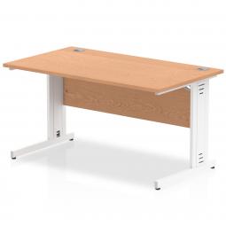 Impulse 1400 x 800mm Straight Desk Oak Top White Cable Managed Leg MI002724