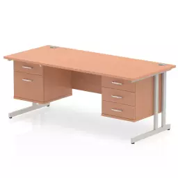 Dynamic Impulse W1600 x D800 x H730mm Straight Office Desk Cantilever Leg With 1x2 & 1x3 Drawer Fixed Pedestal Beech Finish Silver Frame - MI001722