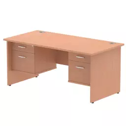 Dynamic Impulse W1600 x D800 x H730mm Straight Office Desk Panel End Leg With 2 x 2 Drawer Double Fixed Pedestal Beech Finish - MI001743