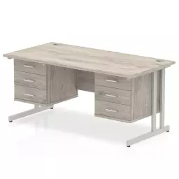 Dynamic Impulse W1600 x D800 x H730mm Straight Office Desk Cantilever Leg With 2x3 Drawer Double Fixed Pedestal Grey Oak Finish Silver Frame - I003489