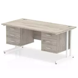 Dynamic Impulse W1600 x D800 x H730mm Straight Office Desk Cantilever Leg With 2x3 Drawer Double Fixed Pedestal Grey Oak Finish White Frame - I003499