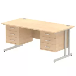 Dynamic Impulse W1600 x D800 x H730mm Straight Office Desk Cantilever Leg With 2x3 Drawer Double Fixed Pedestal Maple Finish Silver Frame - MI002457