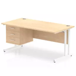 Dynamic Impulse W1600 x D800 x H730mm Straight Office Desk Cantilever Leg With 1 x 3 Drawer Single Fixed Pedestal Maple Finish White Frame - MI002445